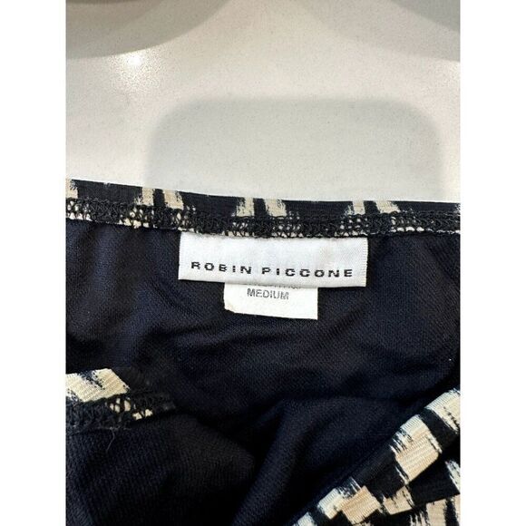 Robin Piccone Bandeau Bikini Ikat Print Black/Ivory Size M - Picture 2 of 4
